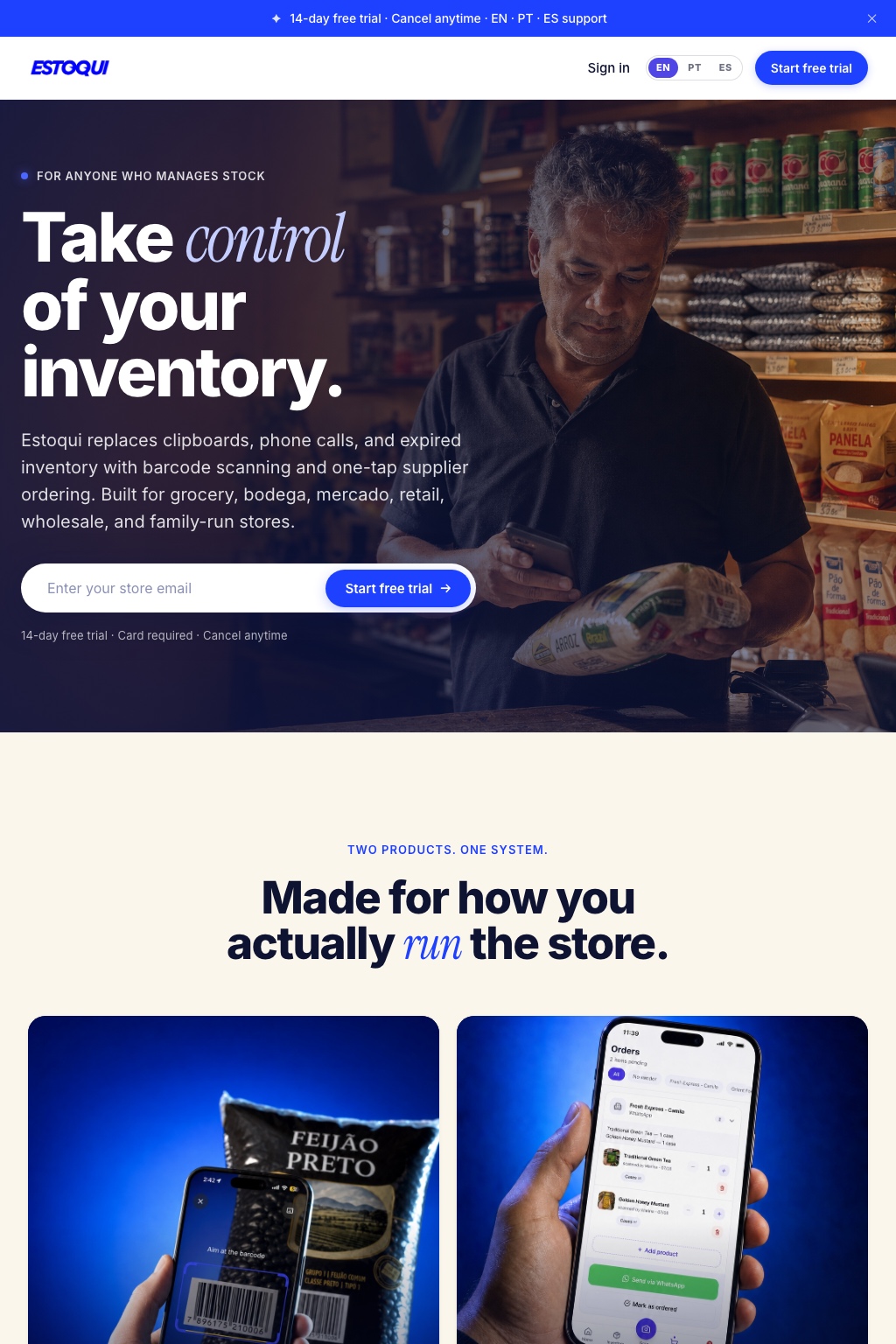Estoqui homepage